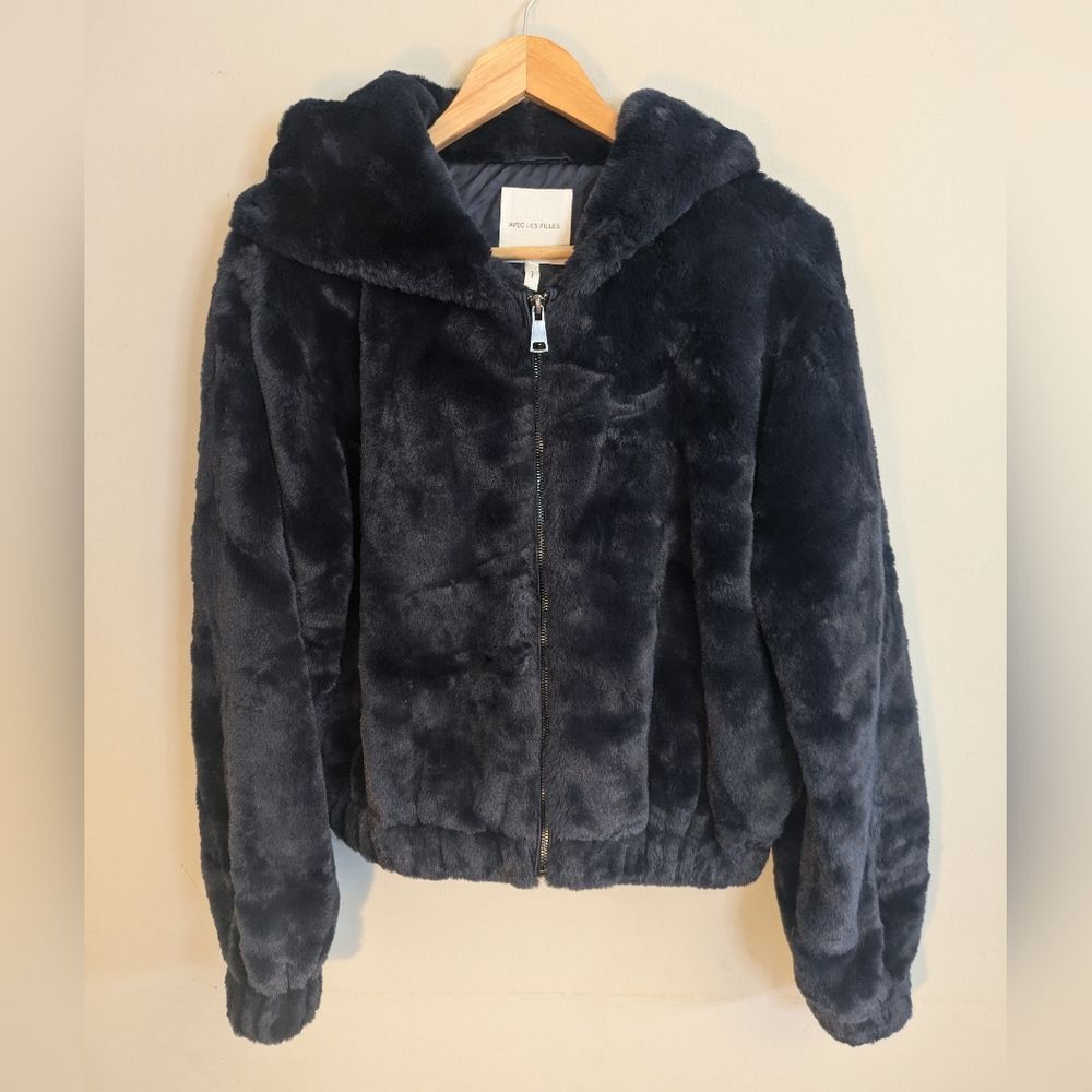 Avec Les Filles Faux Fur Thick Jacket Size M Navy